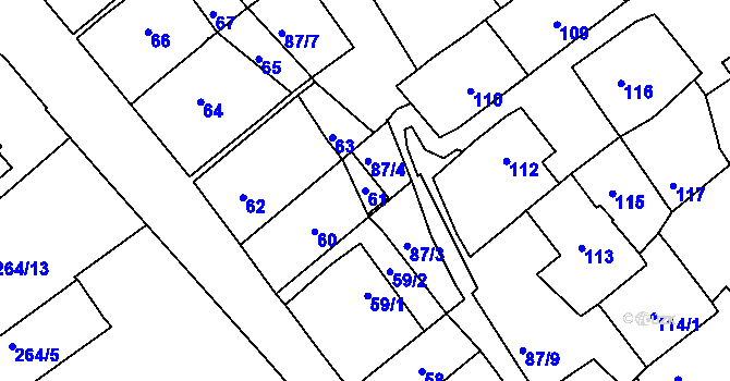 Parcela st. 61 v KÚ Bosonohy, Katastrální mapa