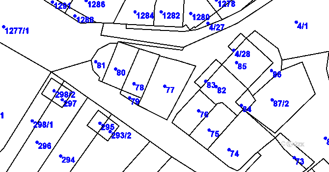 Parcela st. 77 v KÚ Bosonohy, Katastrální mapa