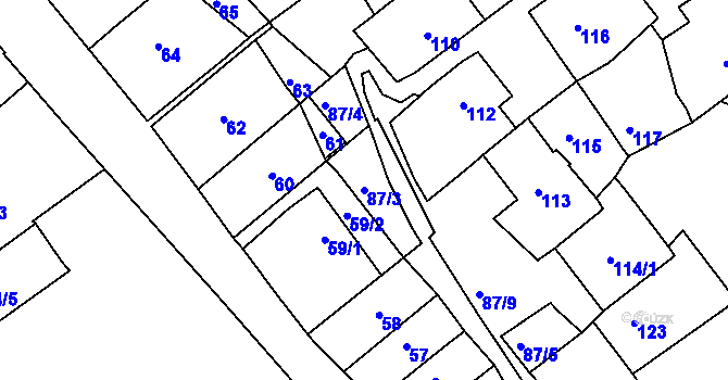 Parcela st. 87/3 v KÚ Bosonohy, Katastrální mapa