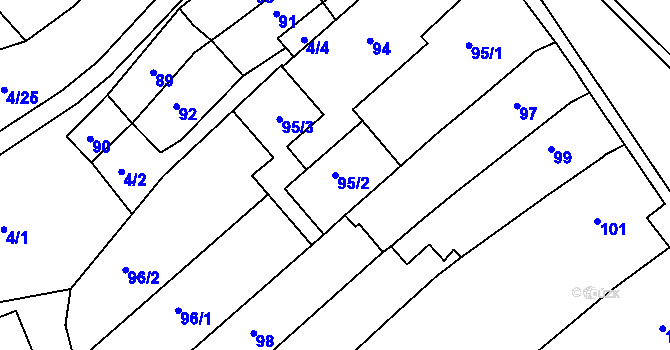 Parcela st. 95/2 v KÚ Bosonohy, Katastrální mapa