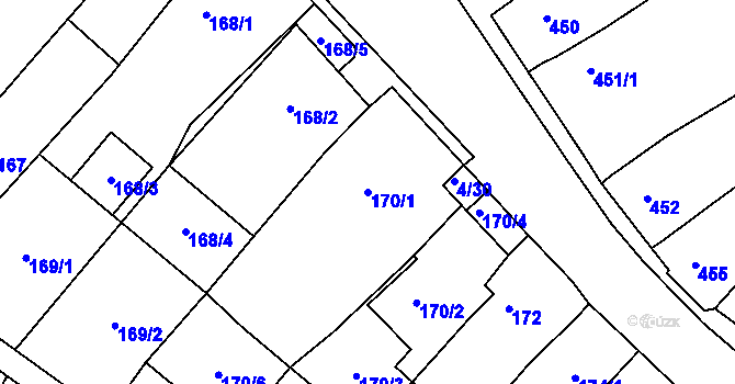 Parcela st. 170/1 v KÚ Bosonohy, Katastrální mapa