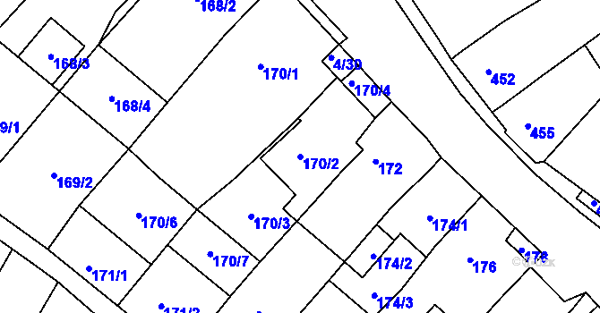 Parcela st. 170/2 v KÚ Bosonohy, Katastrální mapa