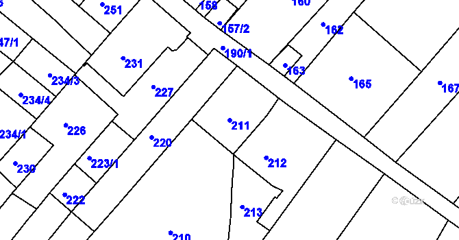 Parcela st. 211 v KÚ Bosonohy, Katastrální mapa