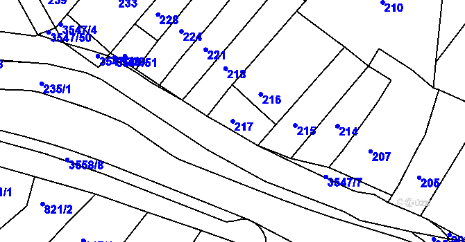 Parcela st. 217 v KÚ Bosonohy, Katastrální mapa