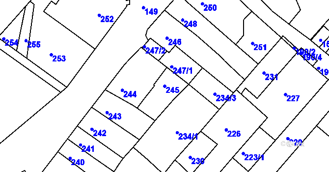 Parcela st. 245 v KÚ Bosonohy, Katastrální mapa