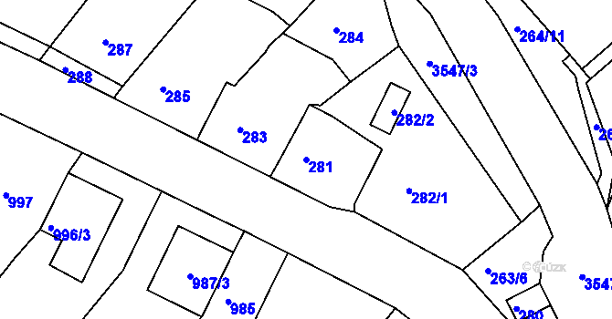Parcela st. 281 v KÚ Bosonohy, Katastrální mapa