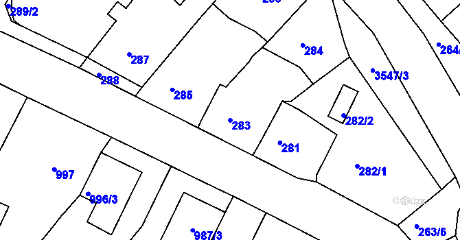 Parcela st. 283 v KÚ Bosonohy, Katastrální mapa