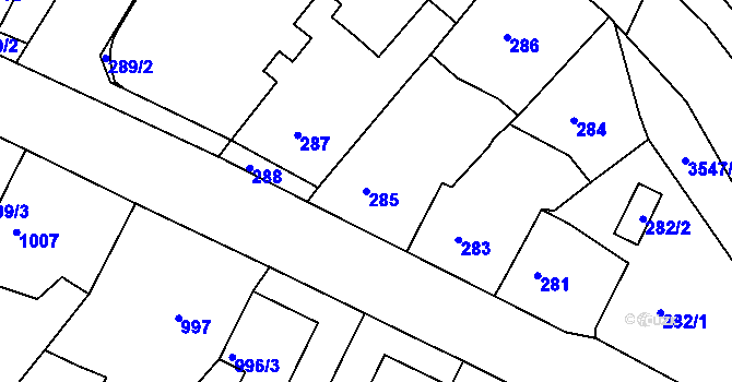 Parcela st. 285 v KÚ Bosonohy, Katastrální mapa
