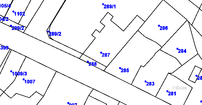 Parcela st. 287 v KÚ Bosonohy, Katastrální mapa