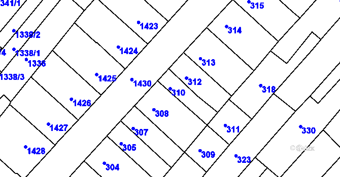 Parcela st. 310 v KÚ Bosonohy, Katastrální mapa
