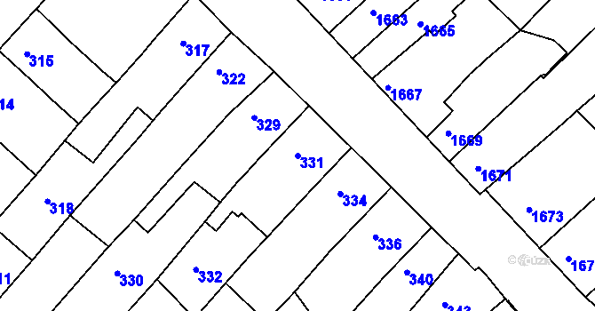 Parcela st. 331 v KÚ Bosonohy, Katastrální mapa