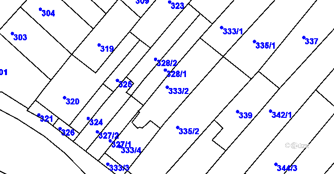 Parcela st. 333/2 v KÚ Bosonohy, Katastrální mapa