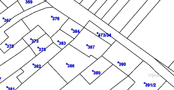 Parcela st. 387 v KÚ Bosonohy, Katastrální mapa