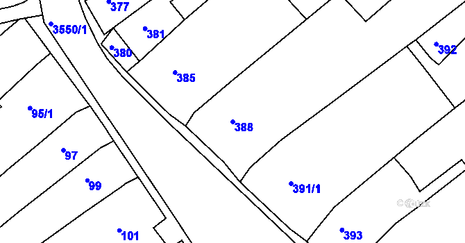 Parcela st. 388 v KÚ Bosonohy, Katastrální mapa
