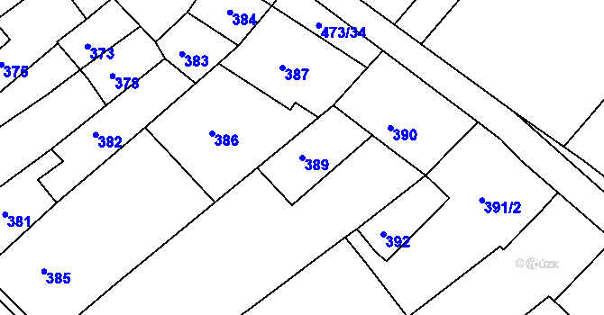 Parcela st. 389 v KÚ Bosonohy, Katastrální mapa