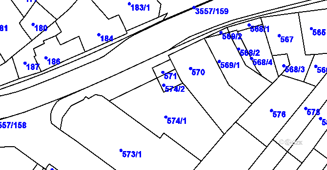 Parcela st. 574/2 v KÚ Bosonohy, Katastrální mapa
