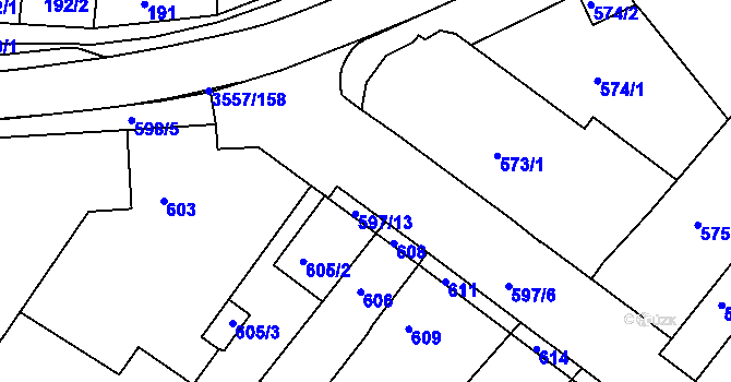 Parcela st. 597/5 v KÚ Bosonohy, Katastrální mapa