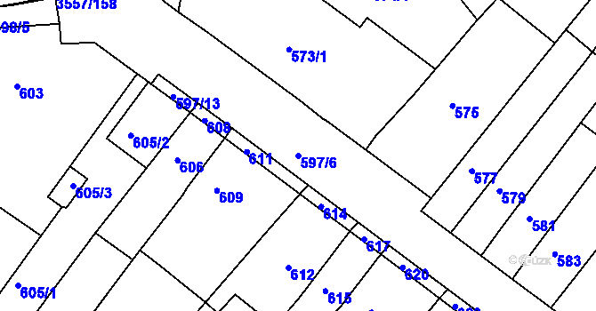 Parcela st. 597/6 v KÚ Bosonohy, Katastrální mapa