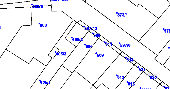 Parcela st. 606 v KÚ Bosonohy, Katastrální mapa