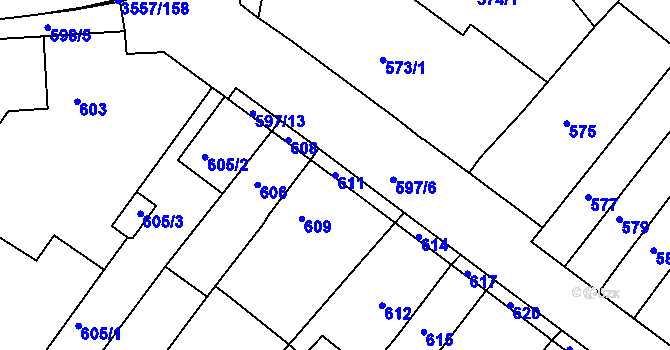 Parcela st. 611 v KÚ Bosonohy, Katastrální mapa
