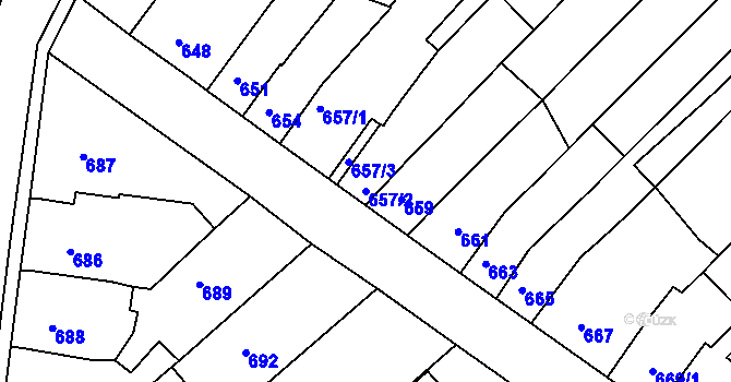 Parcela st. 657/2 v KÚ Bosonohy, Katastrální mapa