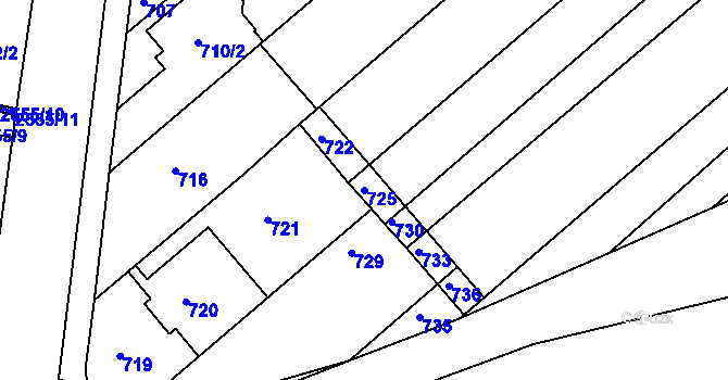 Parcela st. 725 v KÚ Bosonohy, Katastrální mapa