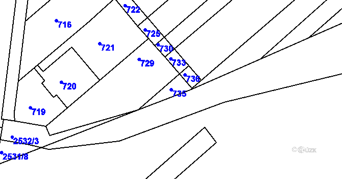 Parcela st. 735 v KÚ Bosonohy, Katastrální mapa