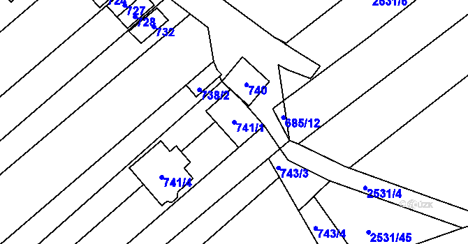 Parcela st. 741/1 v KÚ Bosonohy, Katastrální mapa