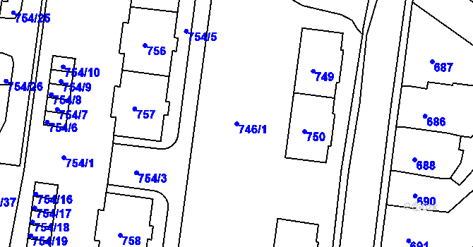 Parcela st. 746/1 v KÚ Bosonohy, Katastrální mapa