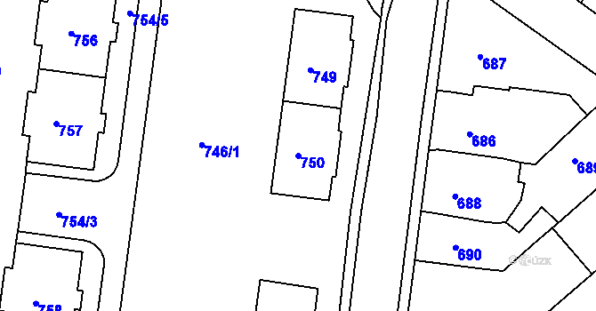 Parcela st. 750 v KÚ Bosonohy, Katastrální mapa
