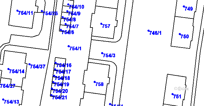 Parcela st. 754/3 v KÚ Bosonohy, Katastrální mapa