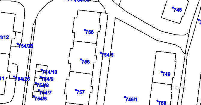 Parcela st. 754/5 v KÚ Bosonohy, Katastrální mapa