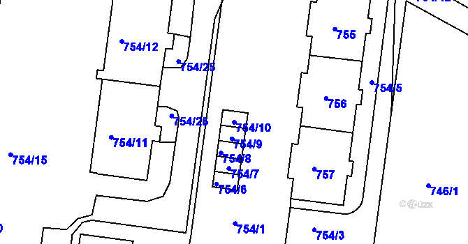 Parcela st. 754/10 v KÚ Bosonohy, Katastrální mapa