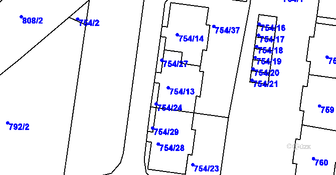 Parcela st. 754/13 v KÚ Bosonohy, Katastrální mapa