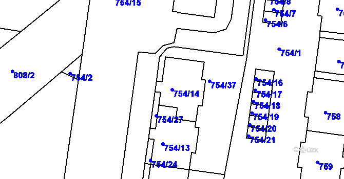 Parcela st. 754/14 v KÚ Bosonohy, Katastrální mapa