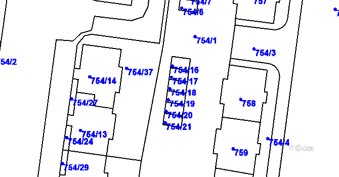 Parcela st. 754/18 v KÚ Bosonohy, Katastrální mapa