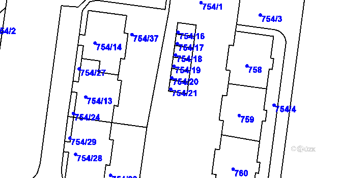 Parcela st. 754/21 v KÚ Bosonohy, Katastrální mapa
