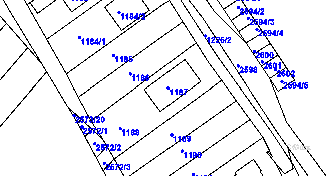 Parcela st. 1187 v KÚ Bosonohy, Katastrální mapa