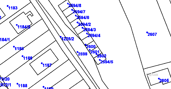 Parcela st. 2600 v KÚ Bosonohy, Katastrální mapa