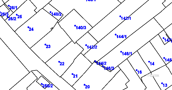 Parcela st. 142/2 v KÚ Bosonohy, Katastrální mapa