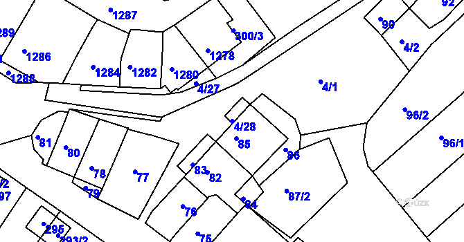 Parcela st. 4/28 v KÚ Bosonohy, Katastrální mapa
