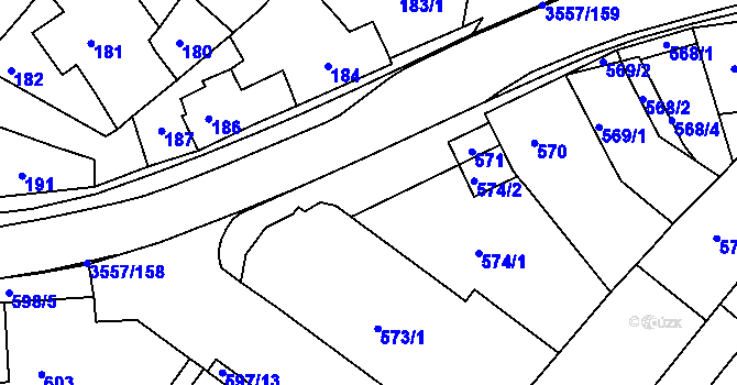 Parcela st. 572/1 v KÚ Bosonohy, Katastrální mapa