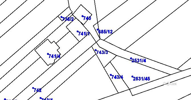 Parcela st. 743/3 v KÚ Bosonohy, Katastrální mapa