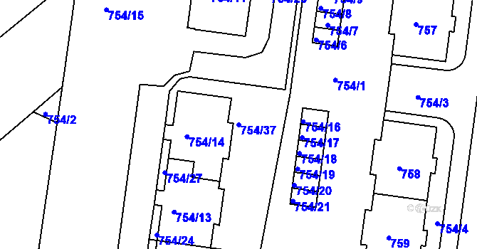 Parcela st. 754/37 v KÚ Bosonohy, Katastrální mapa