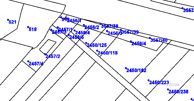 Parcela st. 2450/118 v KÚ Bosonohy, Katastrální mapa