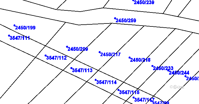 Parcela st. 2450/217 v KÚ Bosonohy, Katastrální mapa