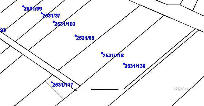Parcela st. 2531/118 v KÚ Bosonohy, Katastrální mapa