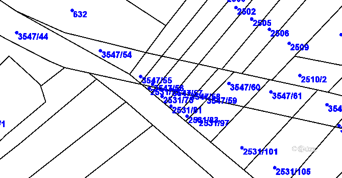 Parcela st. 3547/57 v KÚ Bosonohy, Katastrální mapa