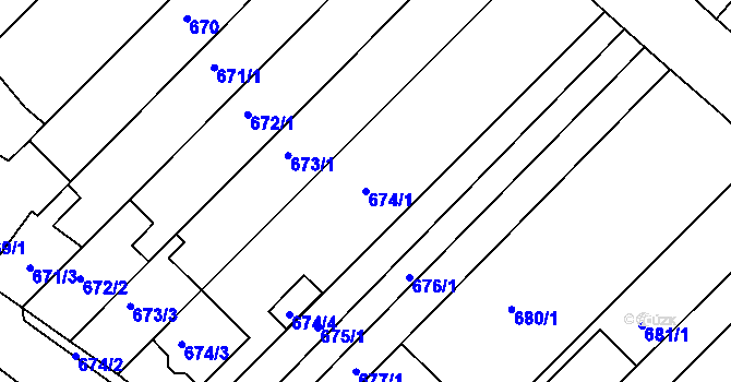 Parcela st. 674/1 v KÚ Bosonohy, Katastrální mapa