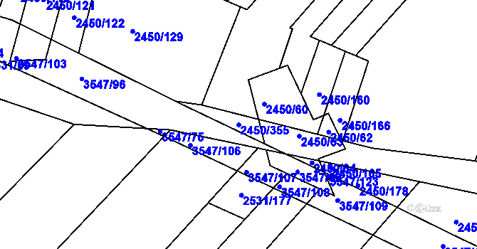 Parcela st. 2450/355 v KÚ Bosonohy, Katastrální mapa